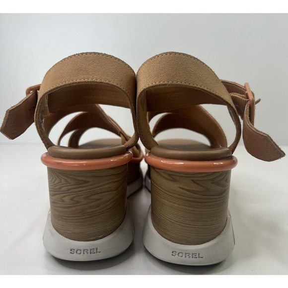 Sorel Joanie III Wedge Platform Sandals Peach Leather Ankle Strap Women's 9 - Picture 4 of 8